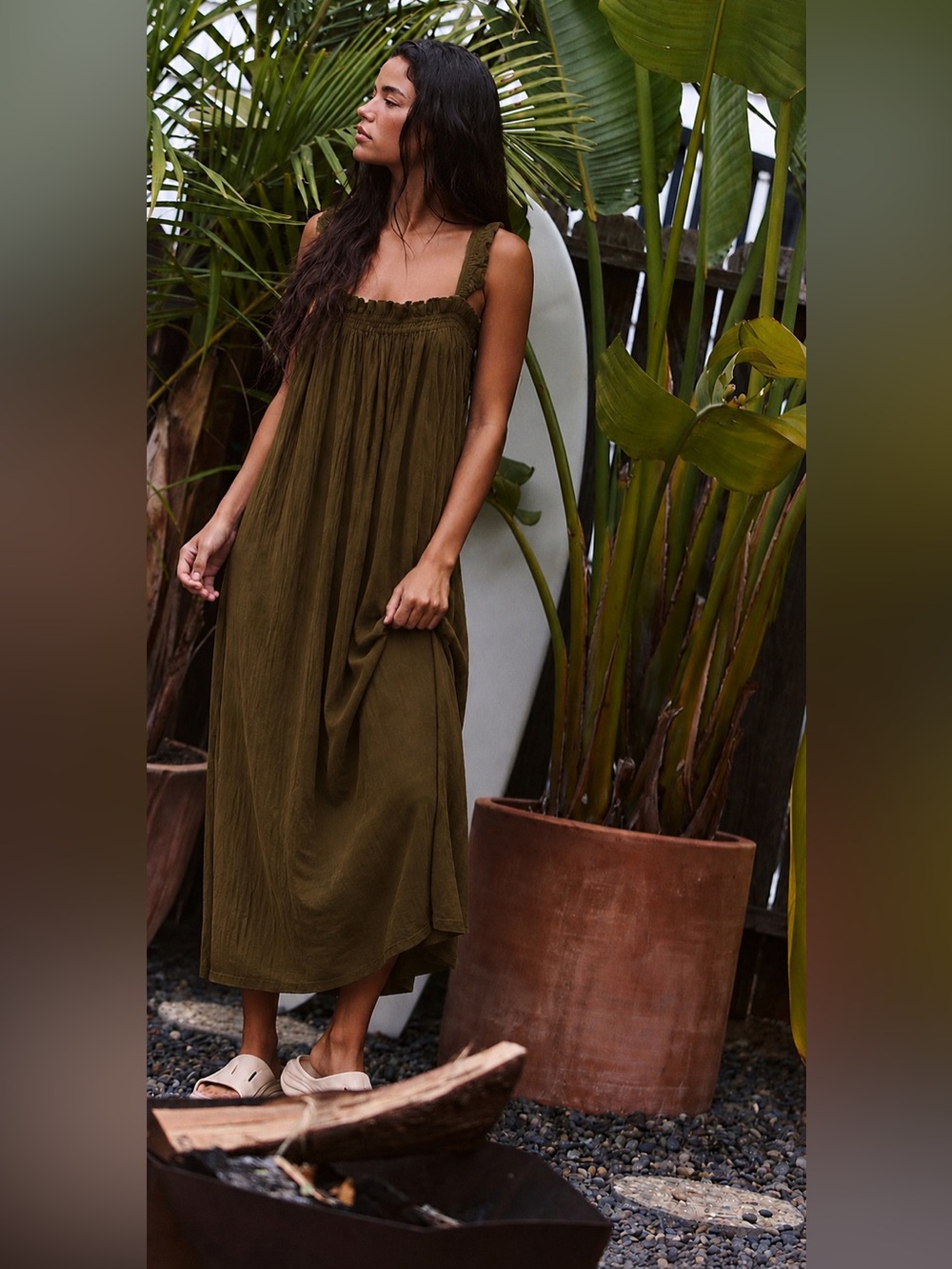 Old Navy Olive Maxi Sundress with Wide Straps